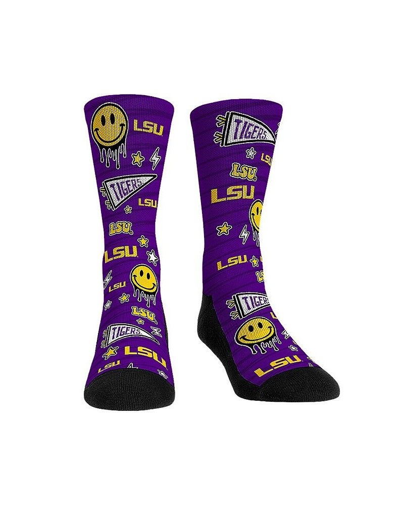 Men's and Women's Socks LSU Tigers Smiley Stickers Crew Socks $14.10 Socks