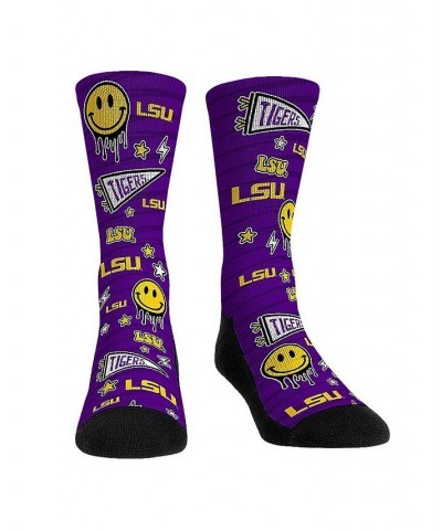 Men's and Women's Socks LSU Tigers Smiley Stickers Crew Socks $14.10 Socks