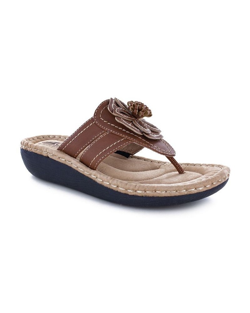 Women's Carnation Thong Comfort Sandals Brown $29.67 Shoes