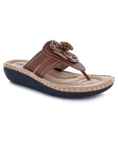 Women's Carnation Thong Comfort Sandals Brown $29.67 Shoes