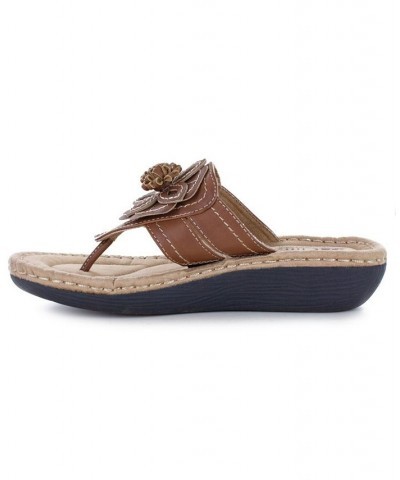 Women's Carnation Thong Comfort Sandals Brown $29.67 Shoes