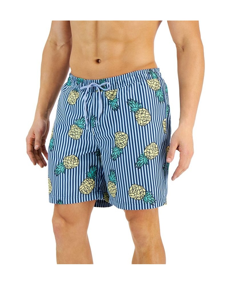 Men's Pineapple Stripes Swim Trunks Blue $11.25 Swimsuits