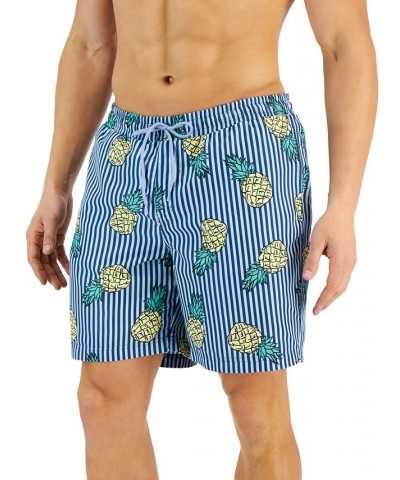 Men's Pineapple Stripes Swim Trunks Blue $11.25 Swimsuits