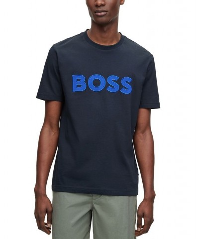 BOSS Men's Cotton-Jersey Logo Applique Regular-Fit T-shirt Blue $46.64 T-Shirts