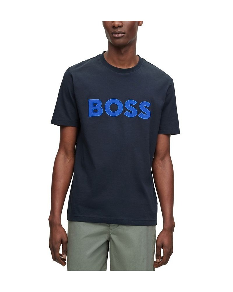 BOSS Men's Cotton-Jersey Logo Applique Regular-Fit T-shirt Blue $46.64 T-Shirts