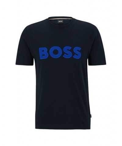 BOSS Men's Cotton-Jersey Logo Applique Regular-Fit T-shirt Blue $46.64 T-Shirts