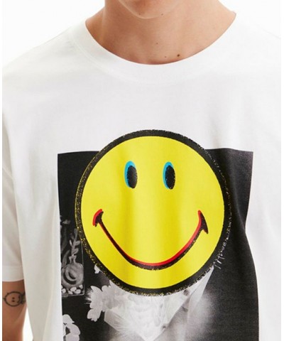 Men's Classic Fit Short-Sleeve Smell The Flowers Smiley Graphic T-Shirt White $44.08 T-Shirts