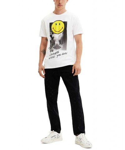 Men's Classic Fit Short-Sleeve Smell The Flowers Smiley Graphic T-Shirt White $44.08 T-Shirts