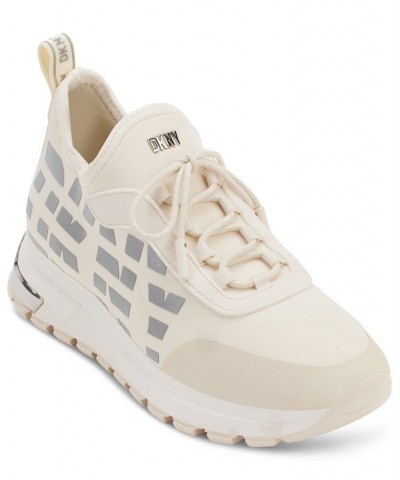 Women's Meanna Lace-Up Logo Running Sneakers Tan/Beige $66.72 Shoes