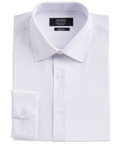 Men's Slim-Fit Performance 4-Way Stretch Tech White/Blue Dotted Diamond-Print Dress Shirt White $20.27 Dress Shirts