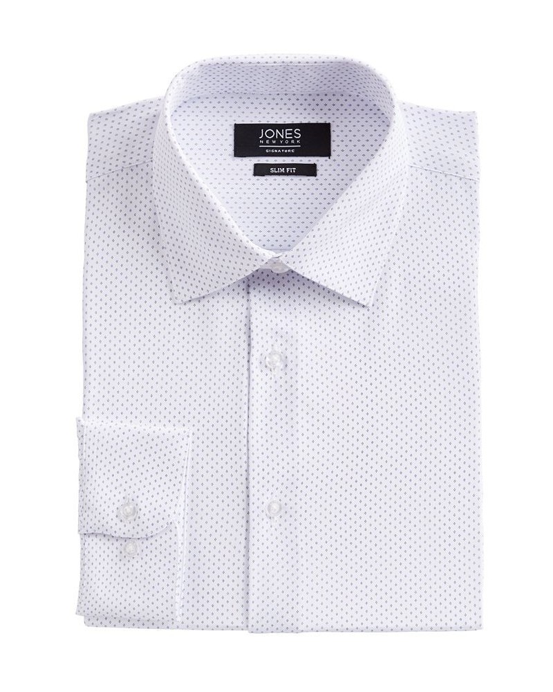 Men's Slim-Fit Performance 4-Way Stretch Tech White/Blue Dotted Diamond-Print Dress Shirt White $20.27 Dress Shirts