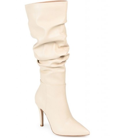 Women's Sarie Wide Calf Ruched Stiletto Boots Sand $38.40 Shoes