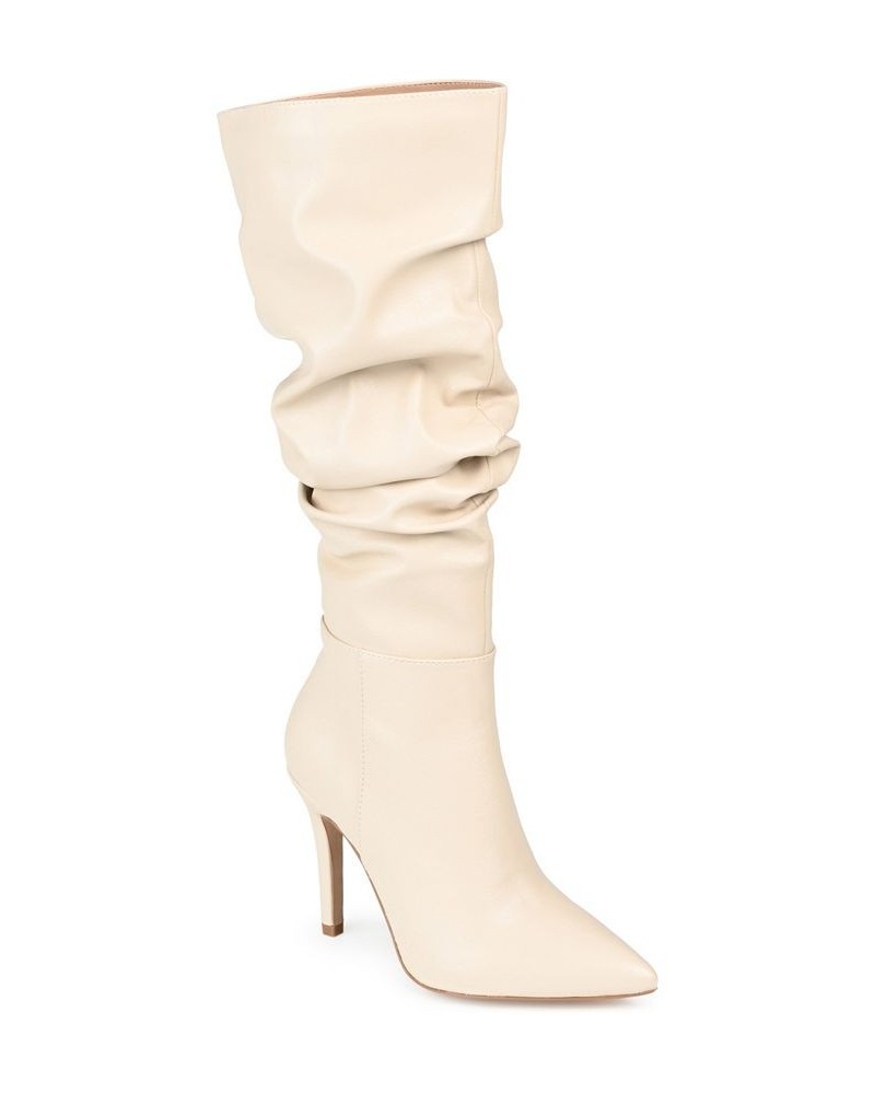 Women's Sarie Wide Calf Ruched Stiletto Boots Sand $38.40 Shoes