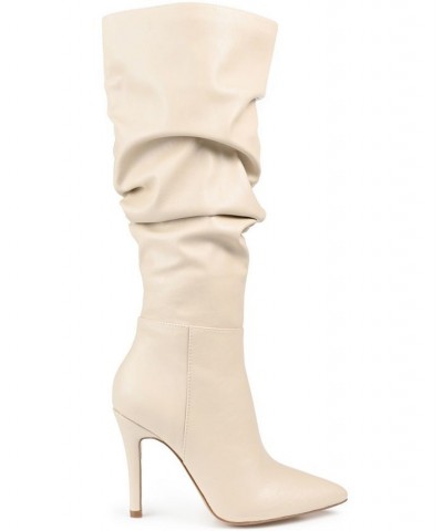 Women's Sarie Wide Calf Ruched Stiletto Boots Sand $38.40 Shoes