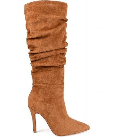 Women's Sarie Wide Calf Ruched Stiletto Boots Sand $38.40 Shoes