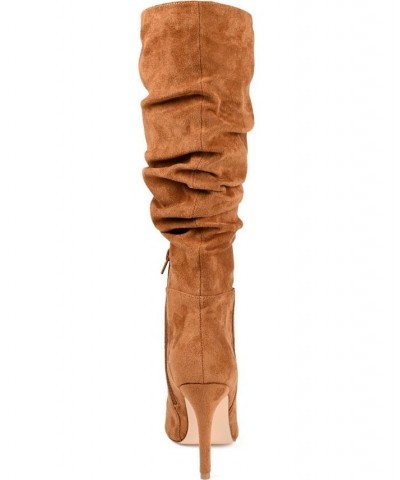 Women's Sarie Wide Calf Ruched Stiletto Boots Sand $38.40 Shoes