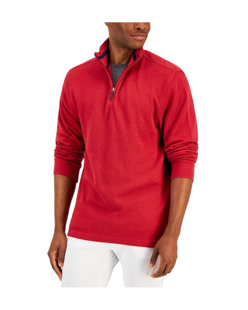 Men's Solid Classic-Fit French Rib Quarter-Zip Sweater Red $13.92 Sweaters