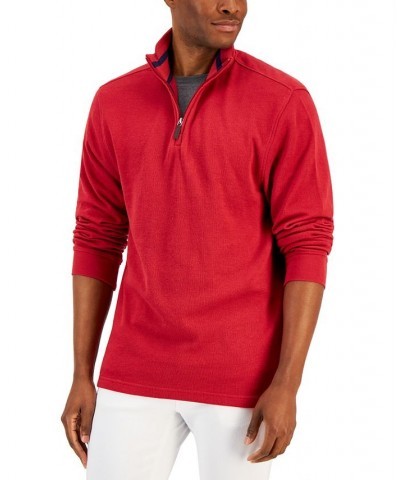 Men's Solid Classic-Fit French Rib Quarter-Zip Sweater Red $13.92 Sweaters