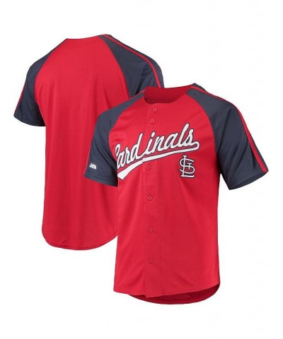 Men's Red St. Louis Cardinals Button-Down Raglan Replica Jersey $34.44 Jersey