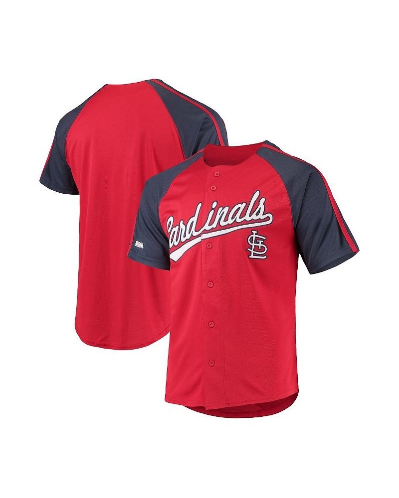 Men's Red St. Louis Cardinals Button-Down Raglan Replica Jersey $34.44 Jersey