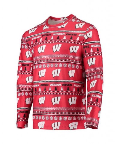 Men's Red Wisconsin Badgers Ugly Sweater Long Sleeve T-shirt and Pants Sleep Set $38.24 Pajama