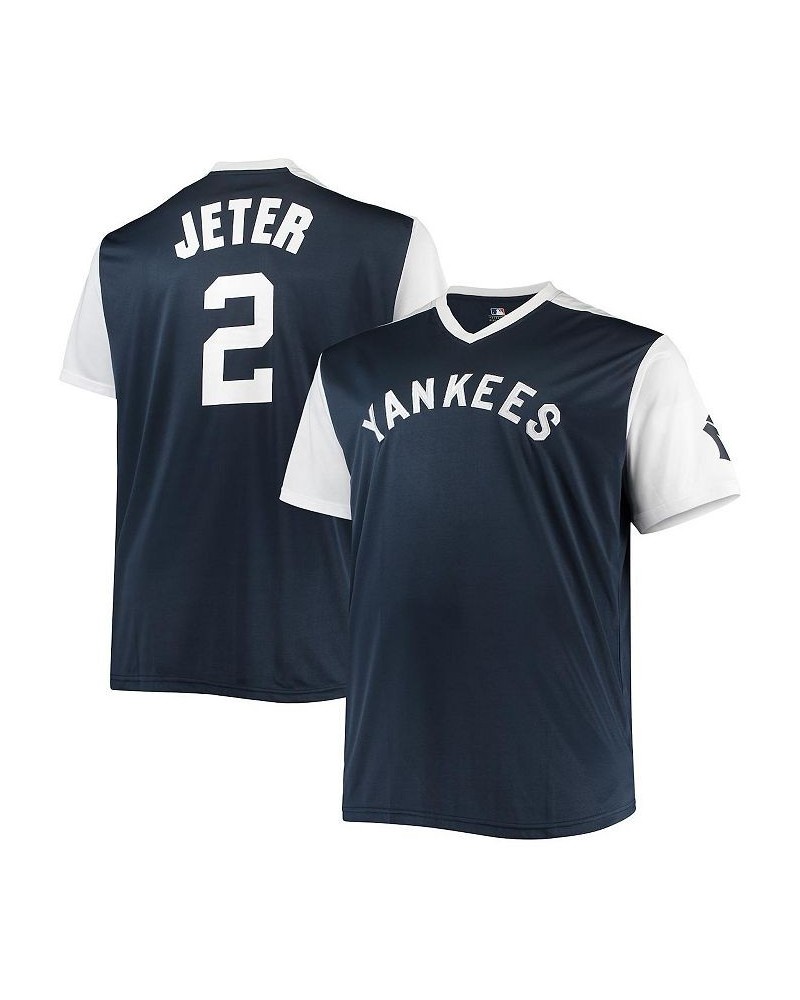 Men's Derek Jeter Navy, White New York Yankees Cooperstown Collection Big and Tall Player Replica Jersey $36.08 Jersey