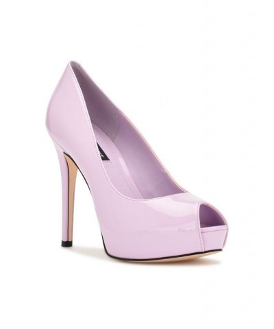 Women's Hethr Platform Heel Peep Toe Pumps Purple $42.84 Shoes