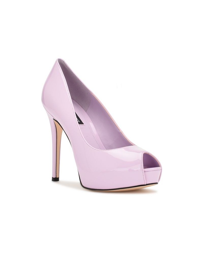 Women's Hethr Platform Heel Peep Toe Pumps Purple $42.84 Shoes