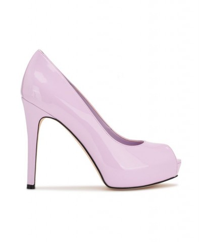 Women's Hethr Platform Heel Peep Toe Pumps Purple $42.84 Shoes