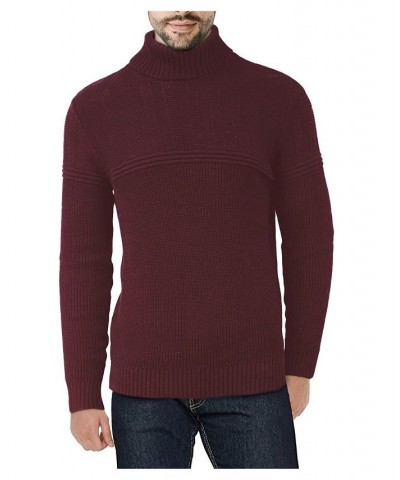 Men's Ribbed Pattern Turtleneck Sweater Red $31.90 Sweaters