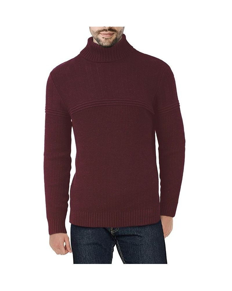 Men's Ribbed Pattern Turtleneck Sweater Red $31.90 Sweaters