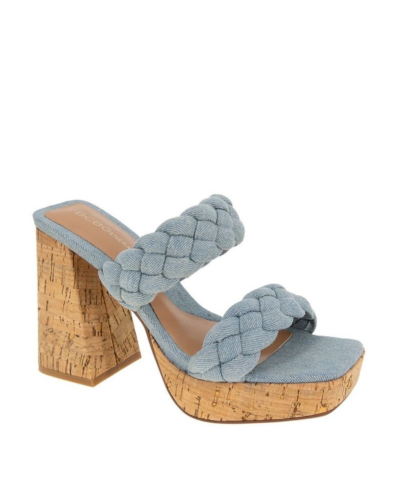 Women's Gemma Braided Platform Sandal Blue $52.36 Shoes