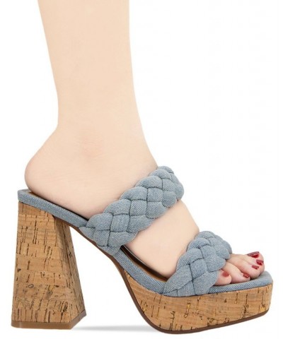 Women's Gemma Braided Platform Sandal Blue $52.36 Shoes