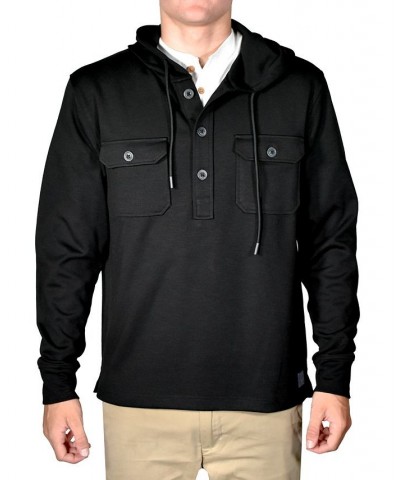 Men's Slub Knit Solid Drawstring Hoodie Black $52.50 Sweaters