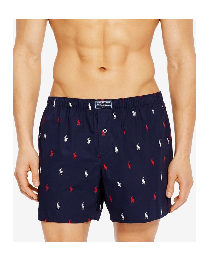 Men's Underwear, Allover Pony Woven Boxers Cruise Navy $18.24 Underwear