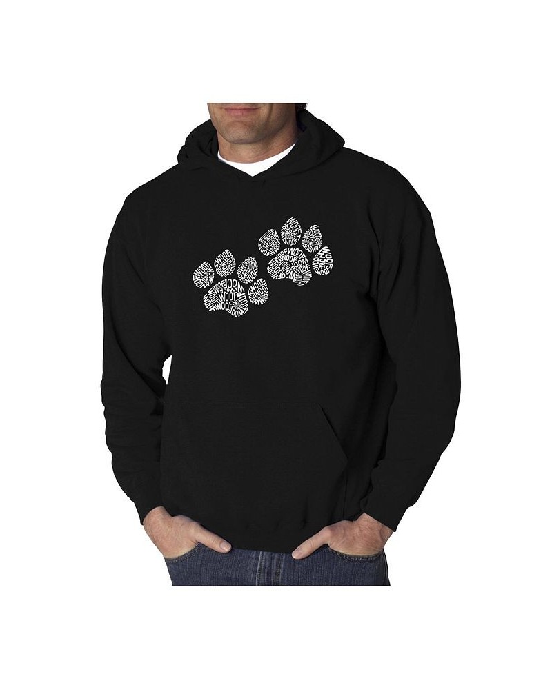 Men's Word Art Hoodie - Woof Paw Prints Black $28.20 Sweatshirt