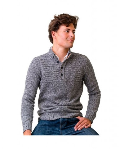 Mens' Mock Neck Button Placket Sweater Gray $29.97 Sweaters