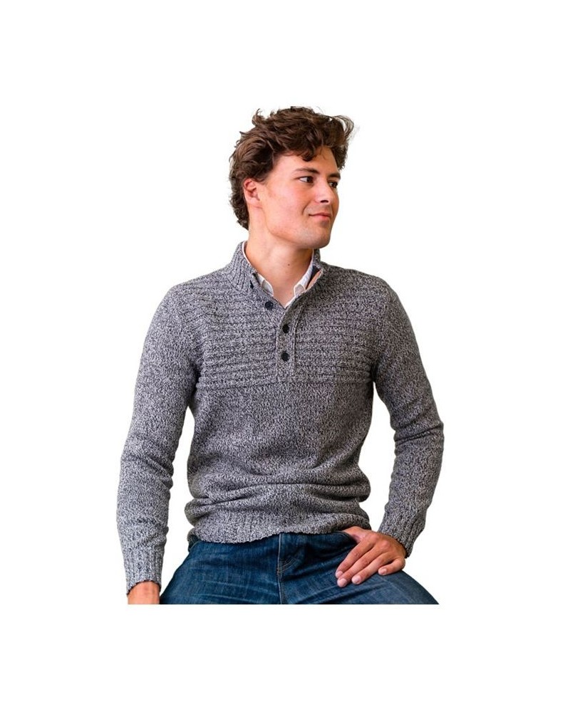 Mens' Mock Neck Button Placket Sweater Gray $29.97 Sweaters