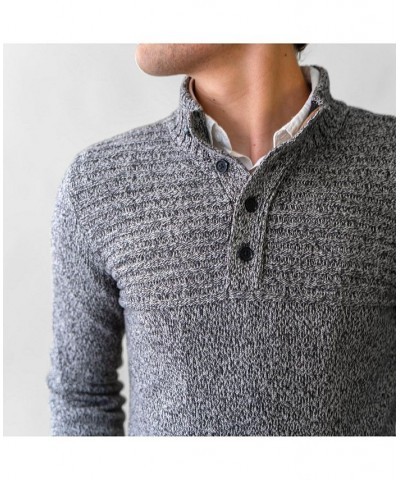 Mens' Mock Neck Button Placket Sweater Gray $29.97 Sweaters