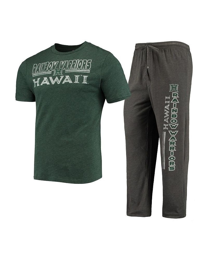 Men's Heathered Charcoal, Green Hawaii Warriors Meter T-shirt and Pants Sleep Set $30.10 Pajama