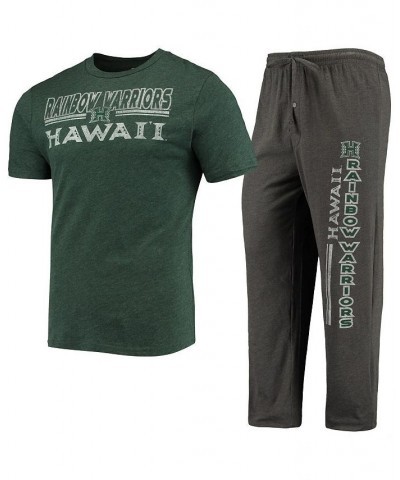 Men's Heathered Charcoal, Green Hawaii Warriors Meter T-shirt and Pants Sleep Set $30.10 Pajama