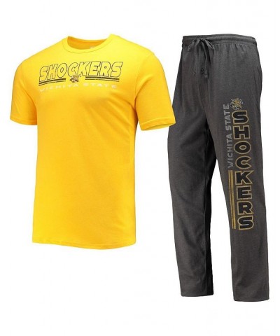 Men's Heathered Charcoal, Yellow Wichita State Shockers Meter T-shirt and Pants Sleep Set $31.50 Pajama