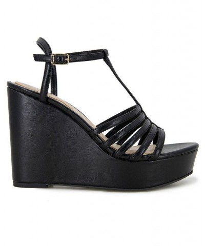 Women's Celia Platform Wedge Sandals Black $58.05 Shoes