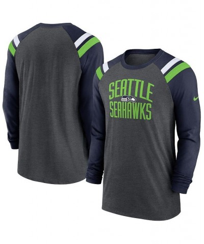 Men's Heathered Charcoal, College Navy Seattle Seahawks Tri-Blend Raglan Athletic Long Sleeve Fashion T-shirt $29.25 T-Shirts