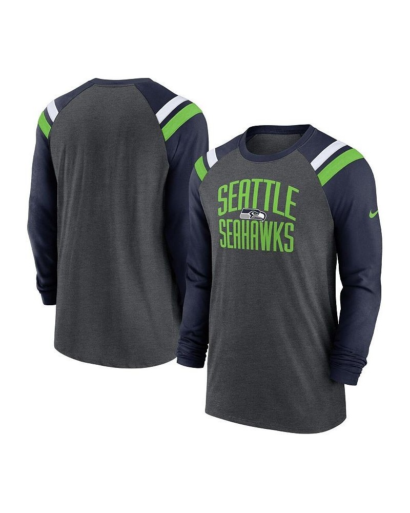 Men's Heathered Charcoal, College Navy Seattle Seahawks Tri-Blend Raglan Athletic Long Sleeve Fashion T-shirt $29.25 T-Shirts