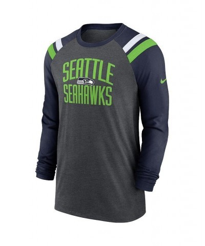 Men's Heathered Charcoal, College Navy Seattle Seahawks Tri-Blend Raglan Athletic Long Sleeve Fashion T-shirt $29.25 T-Shirts