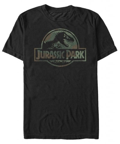 Jurassic Park Men's Camo Fossil Logo Short Sleeve T-Shirt Black $14.35 T-Shirts