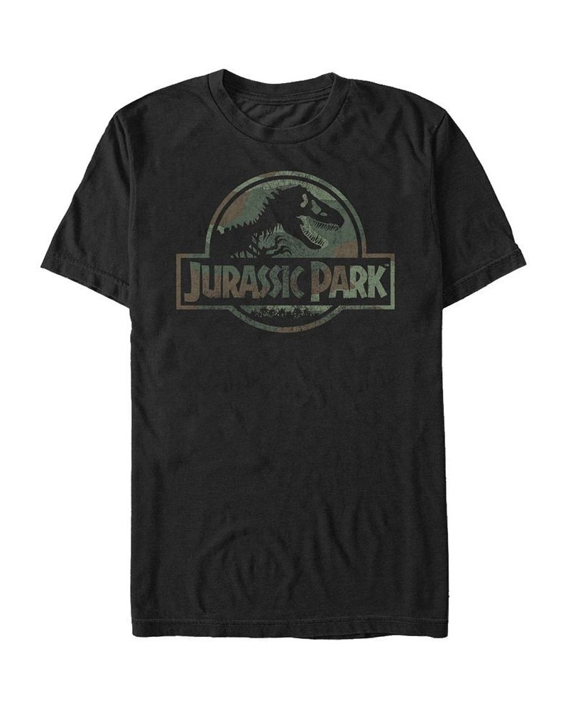 Jurassic Park Men's Camo Fossil Logo Short Sleeve T-Shirt Black $14.35 T-Shirts