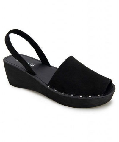 Women's Fine Glass Studs Wedge Sandals Black $42.66 Shoes