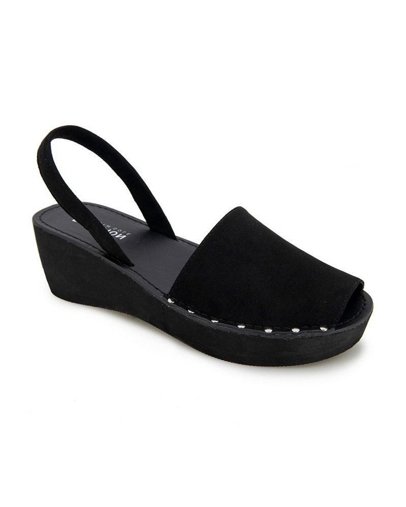 Women's Fine Glass Studs Wedge Sandals Black $42.66 Shoes